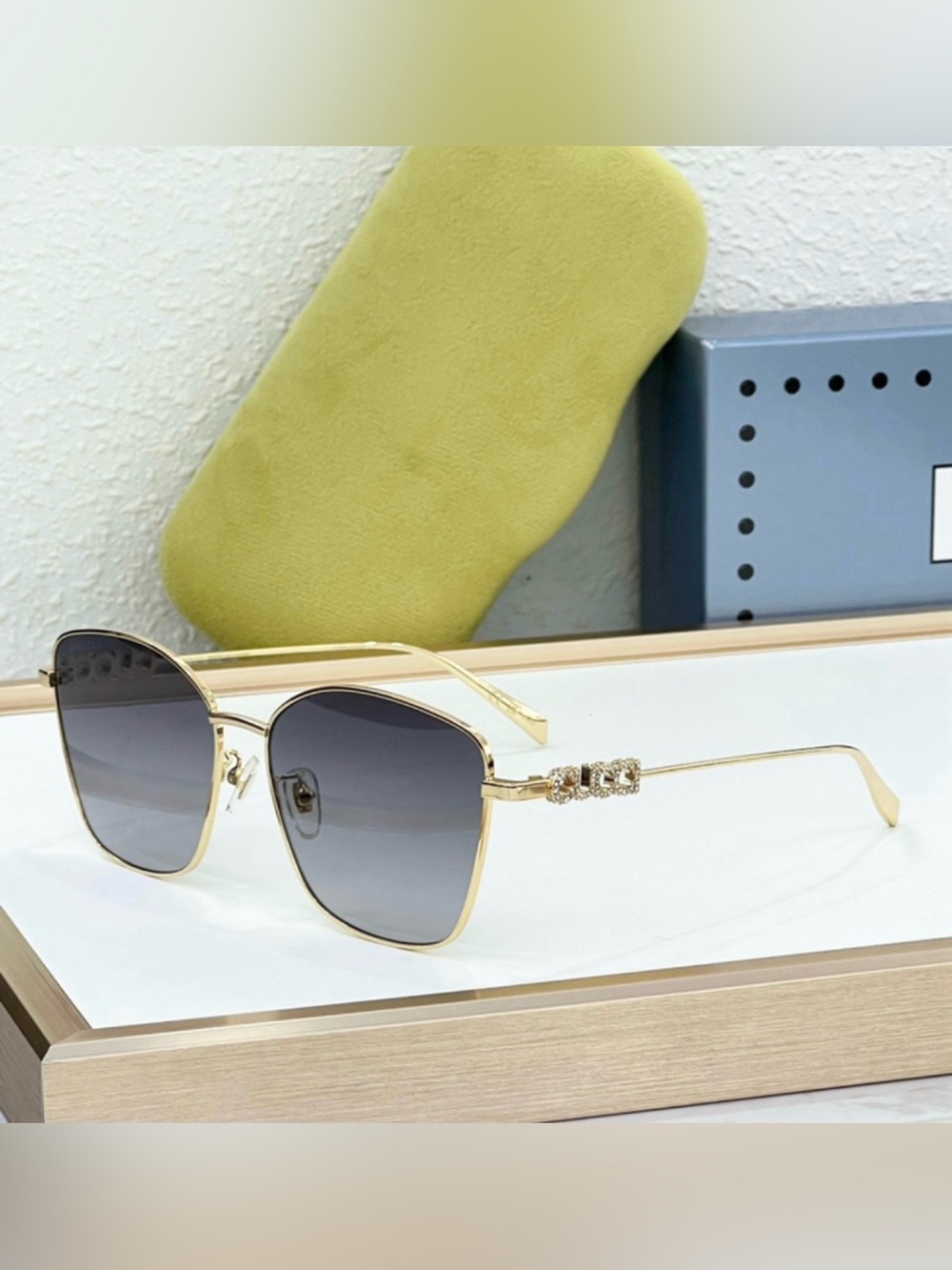 Gucci Gold Metal Sunglasses with Gray Gradient Lenses